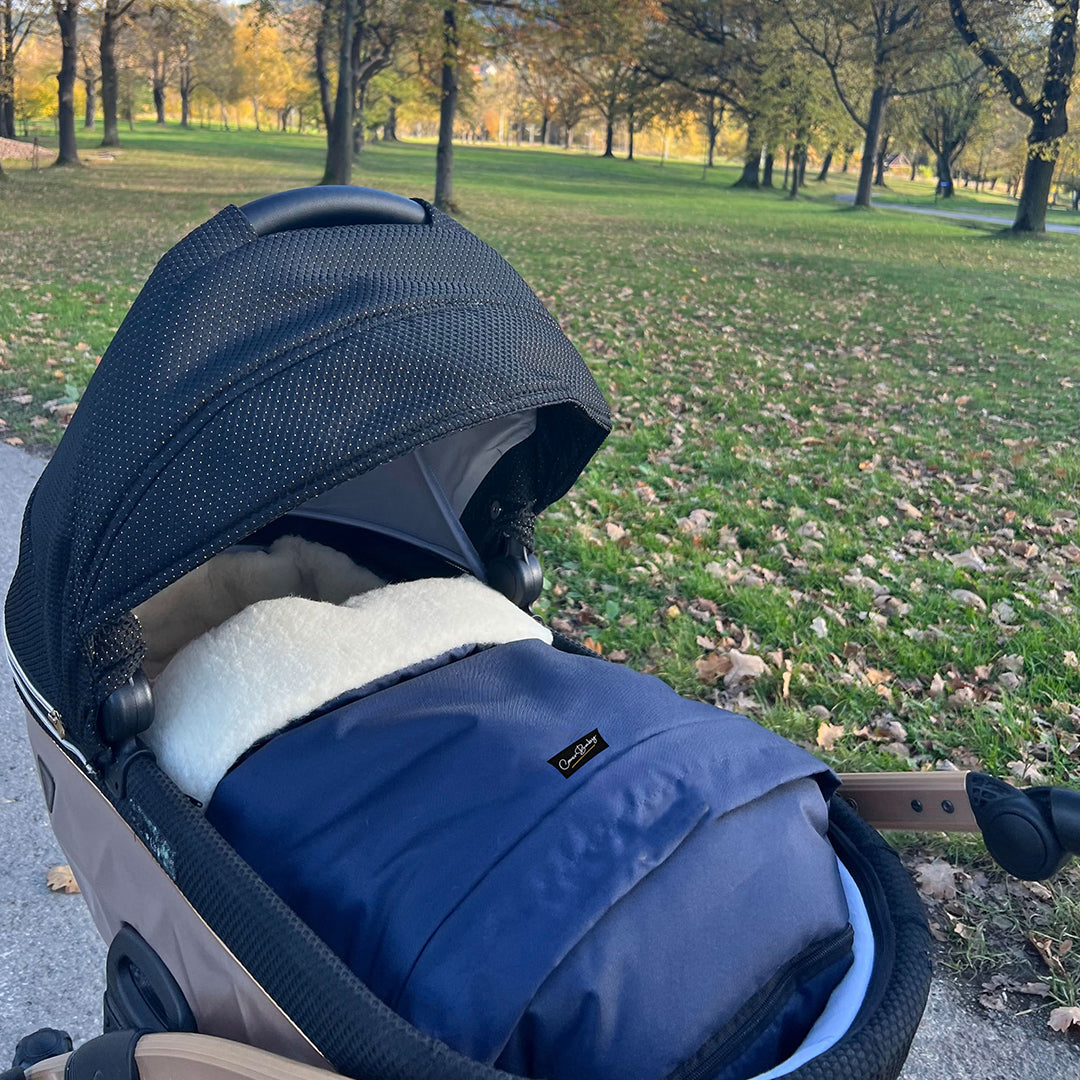 Navy Organic Wool Adjustable Footmuff - Cover Baby LLC