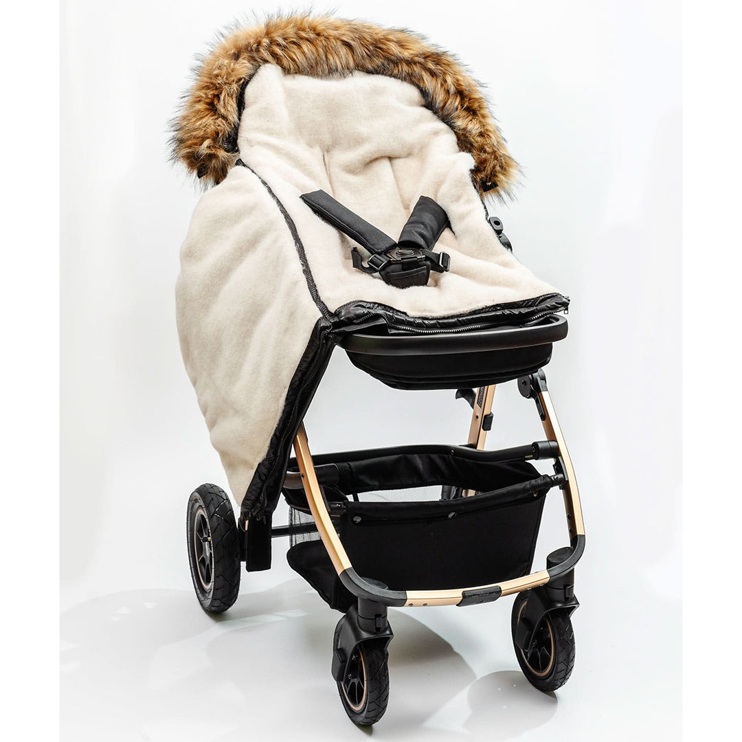 Pastel Black Organic Premium Beige Wool Adjustable Footmuff - Cover Baby LLC