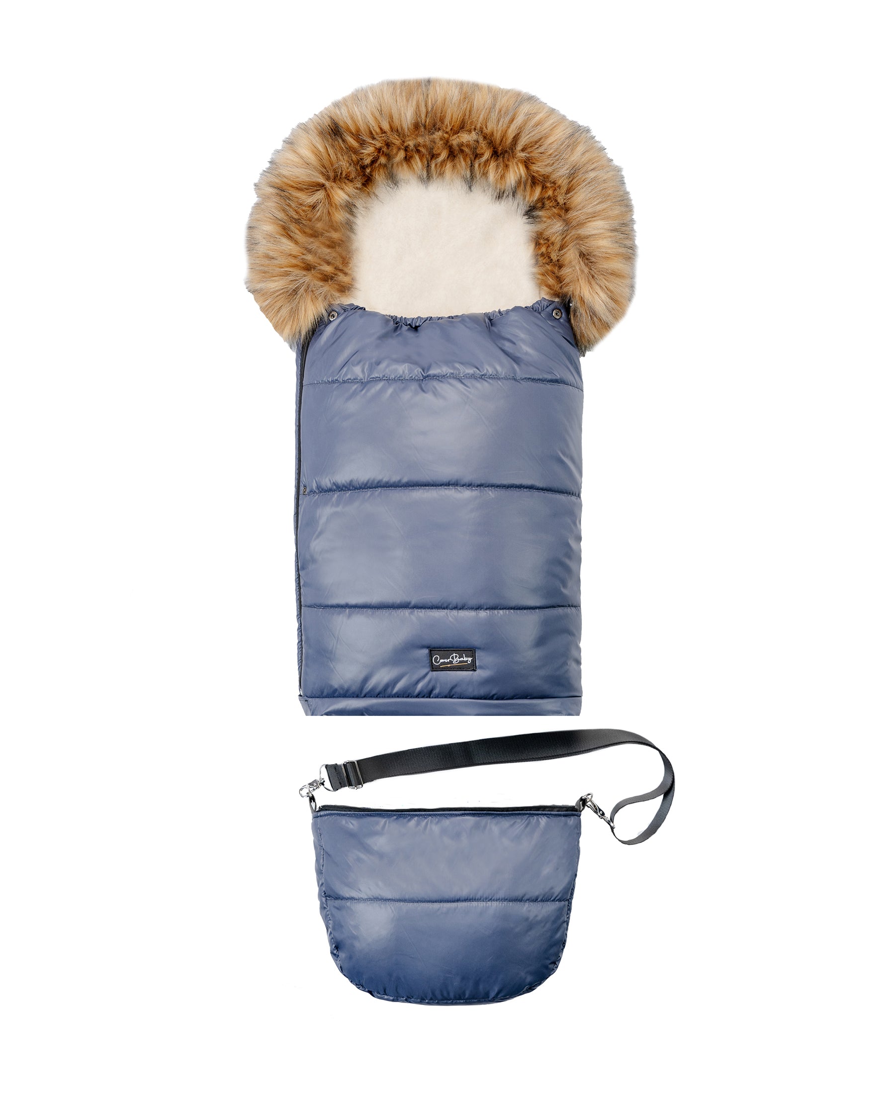 Pastel Navy Organic Premium Beige Wool Adjustable Footmuff - Cover Baby LLC