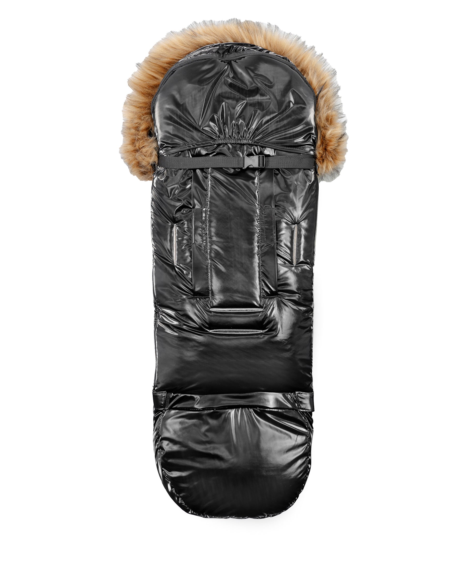 Satin Black Organic Premium Beige Wool Adjustable Footmuff - Cover Baby LLC