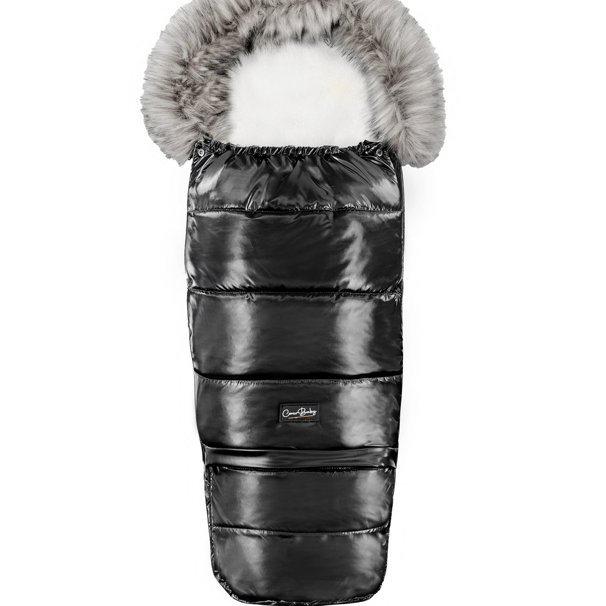 Satin Black Organic Premium Gray Wool Adjustable Footmuff
