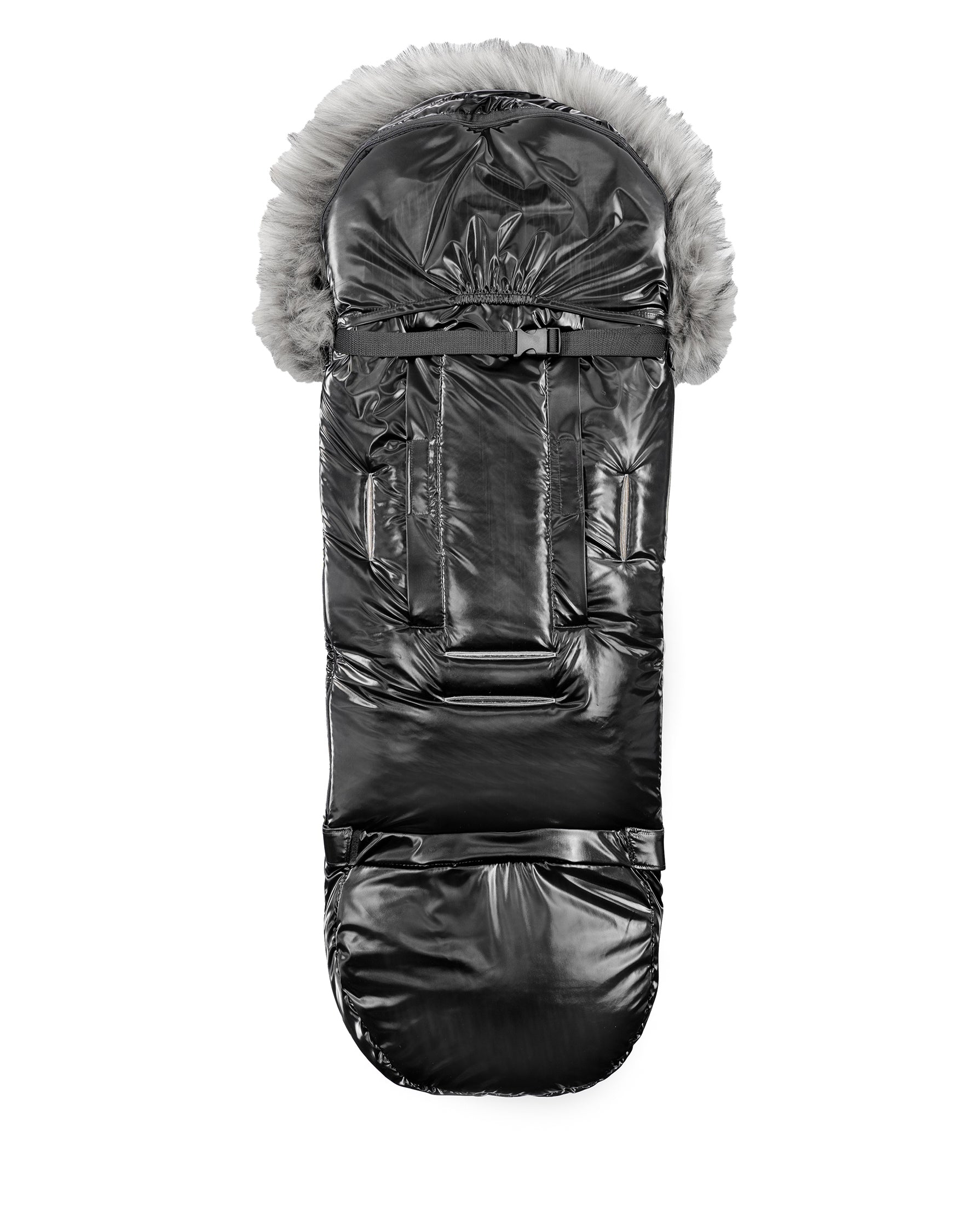 Satin Black Organic Premium Gray Wool Adjustable Footmuff - Cover Baby LLC