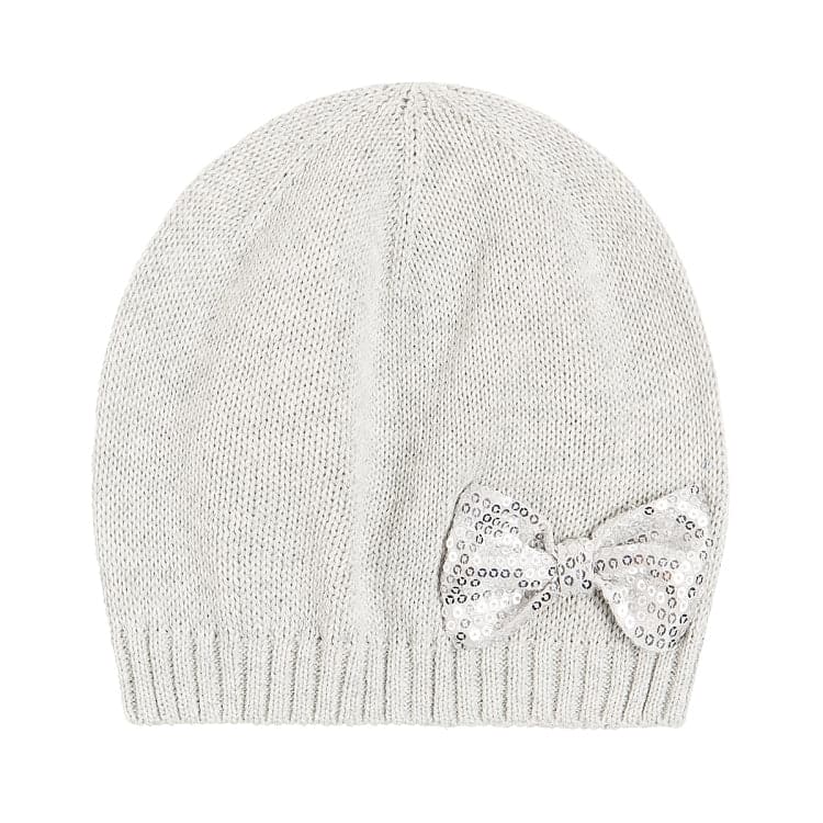 Girls Hat Gray Knit Bowtie - Cover Baby LLC