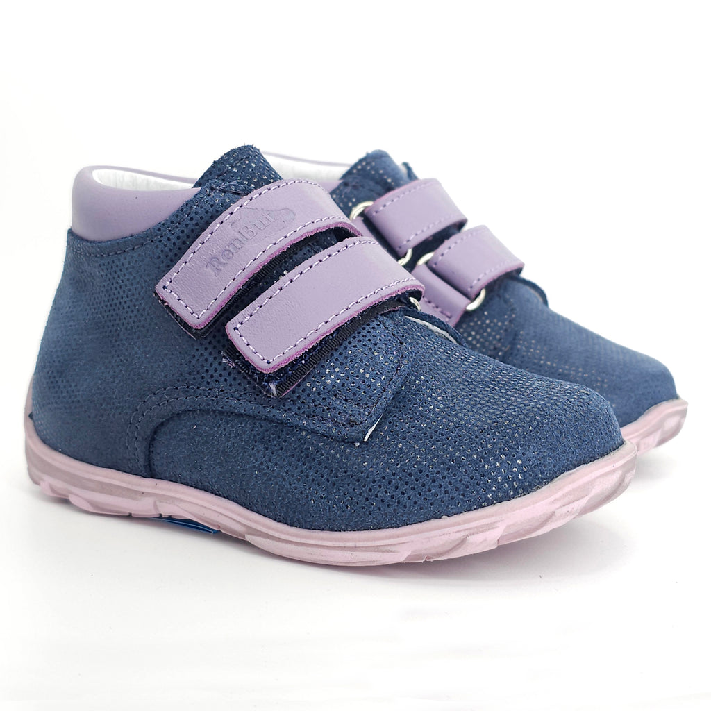 Girls Double Velcro Shoe In Navy and Purple - Cover Baby LLC