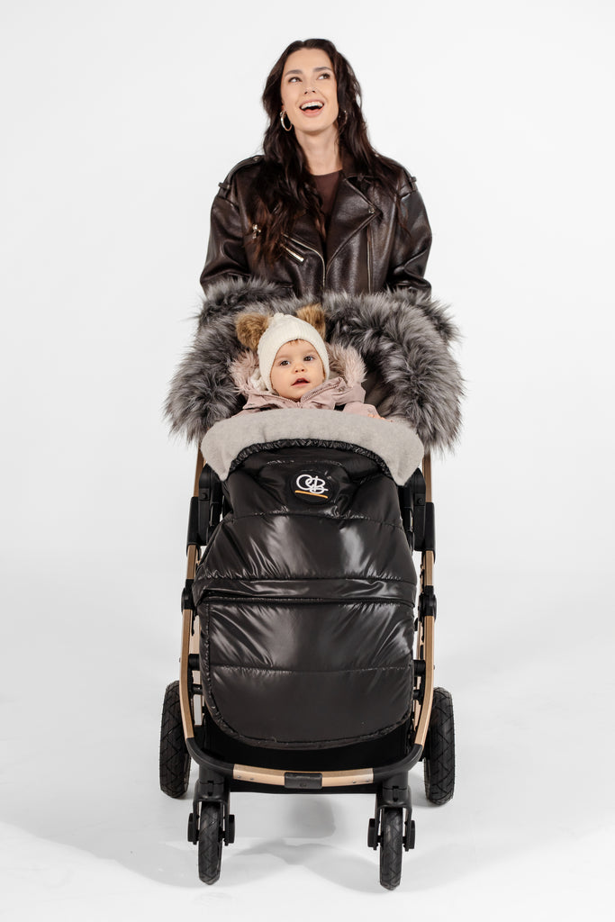 Pastel Black Organic Premium Gray Wool Adjustable Footmuff - Cover Baby LLC