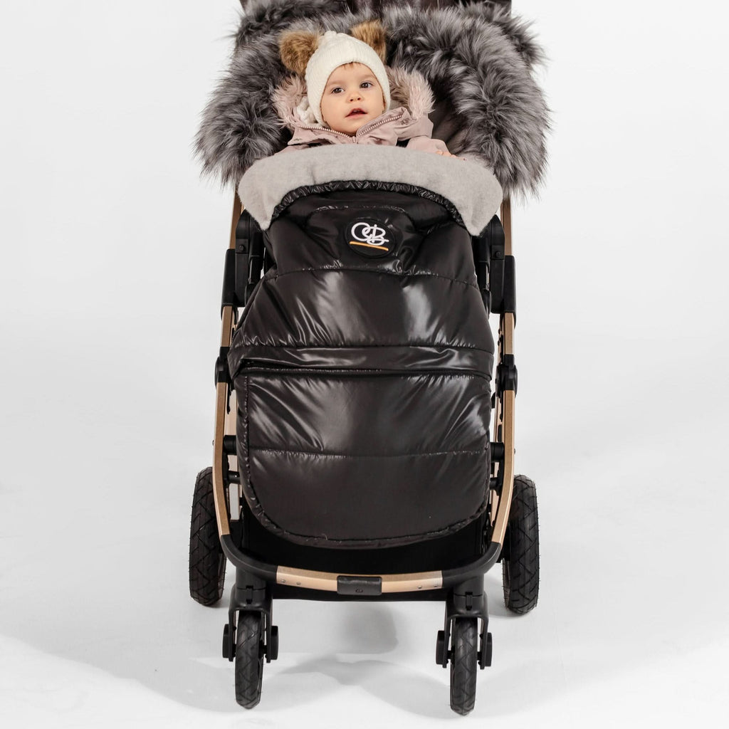 Pastel black with gray premium wool adjustable footmuff