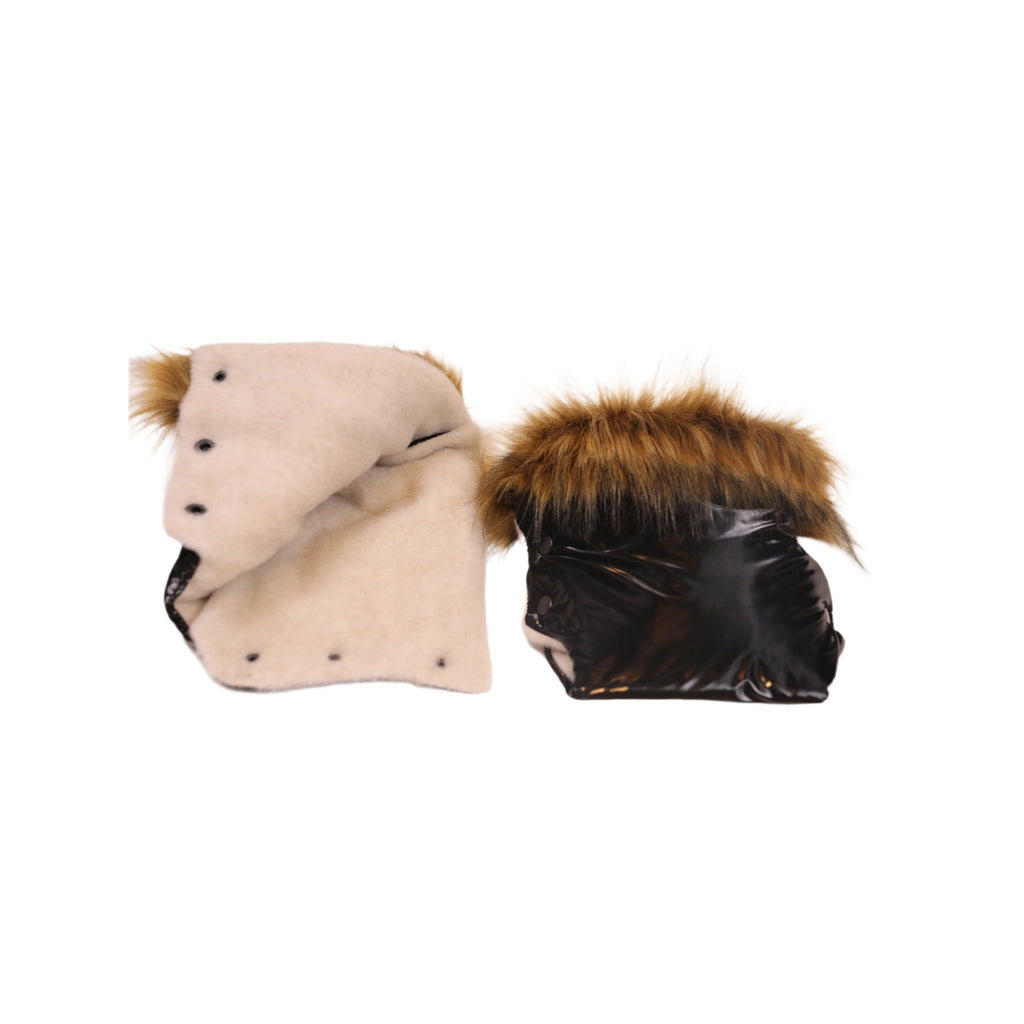 Black Premium Handmuff Gloves With Beige Wool - Cover Baby LLC