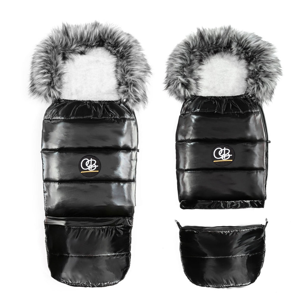 Satin Black Organic Premium Gray Wool Adjustable Footmuff - Cover Baby LLC