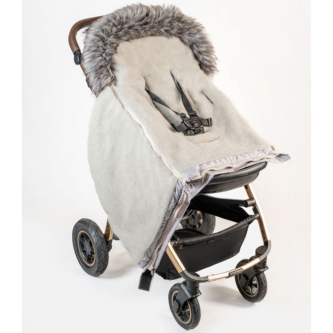 Pastel Gray Organic Premium Beige Wool Adjustable Footmuff - Cover Baby LLC