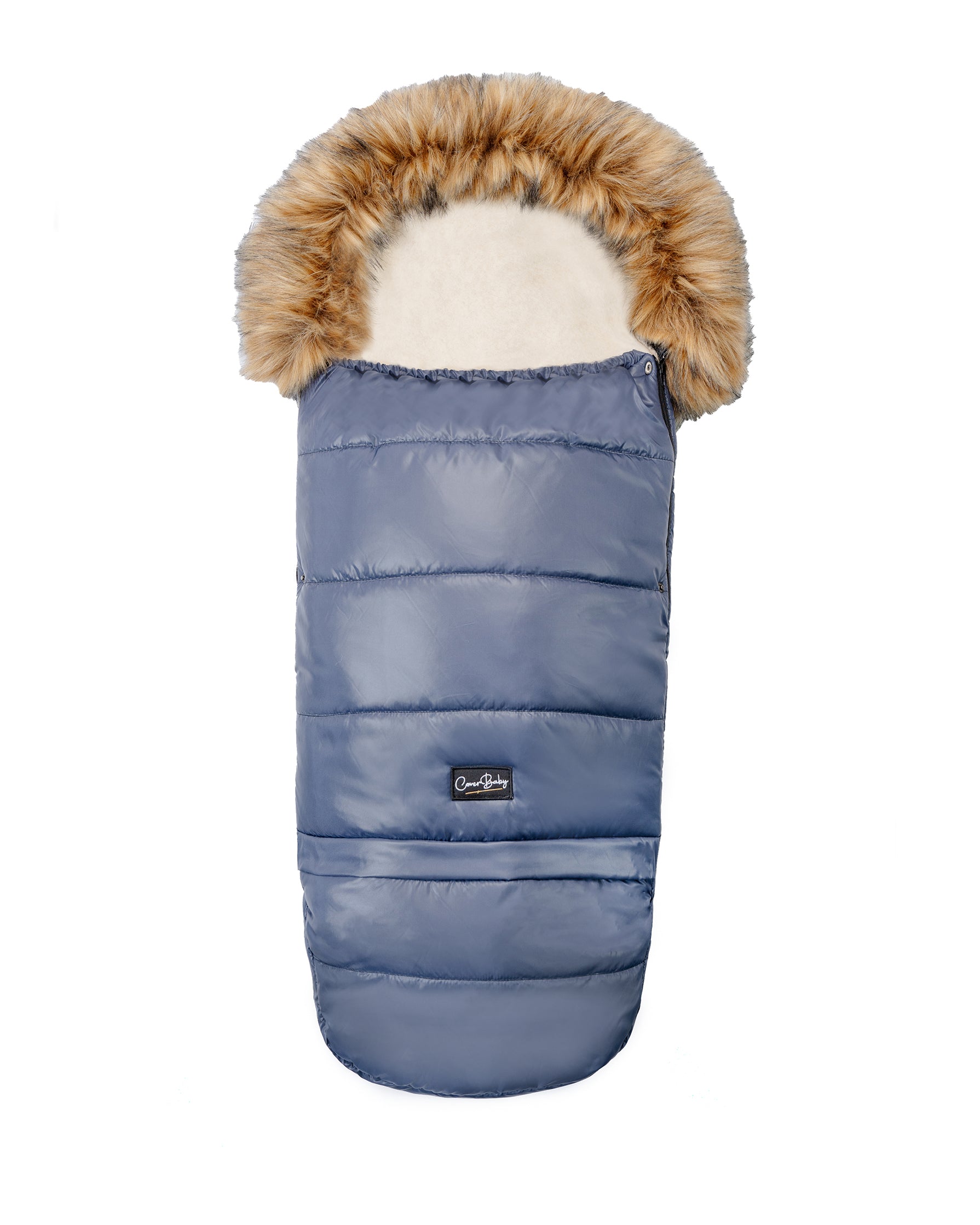 Pastel Navy Organic Premium Beige Wool Adjustable Footmuff - Cover Baby LLC