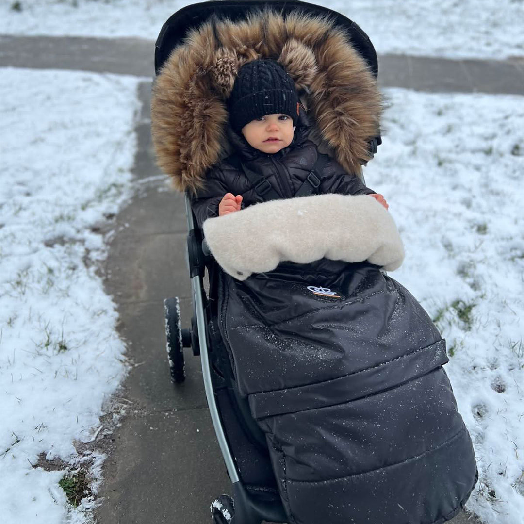 Pastel Black Organic Premium Beige Wool Adjustable Footmuff - Cover Baby LLC