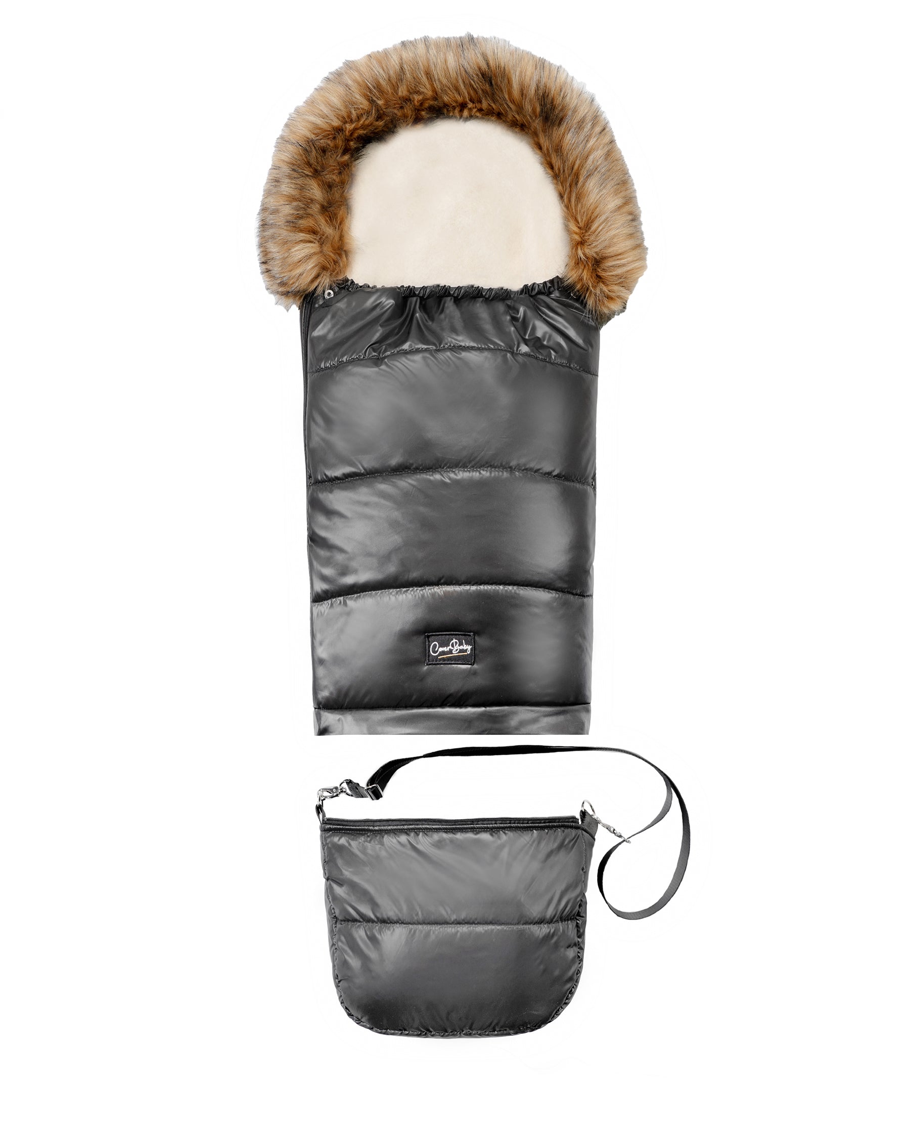 Pastel Black Organic Premium Beige Wool Adjustable Footmuff - Cover Baby LLC