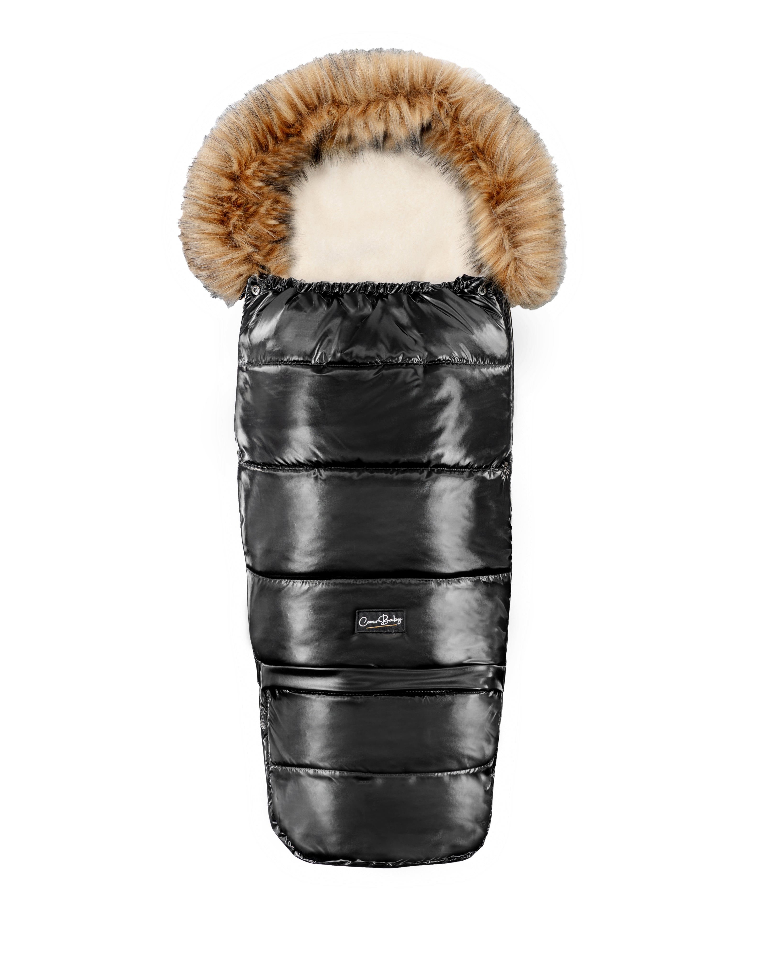 Satin Black Organic Premium Beige Wool Adjustable Footmuff - Cover Baby LLC