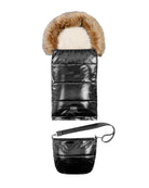 Satin Black Organic Premium Beige Wool Adjustable Footmuff - Cover Baby LLC