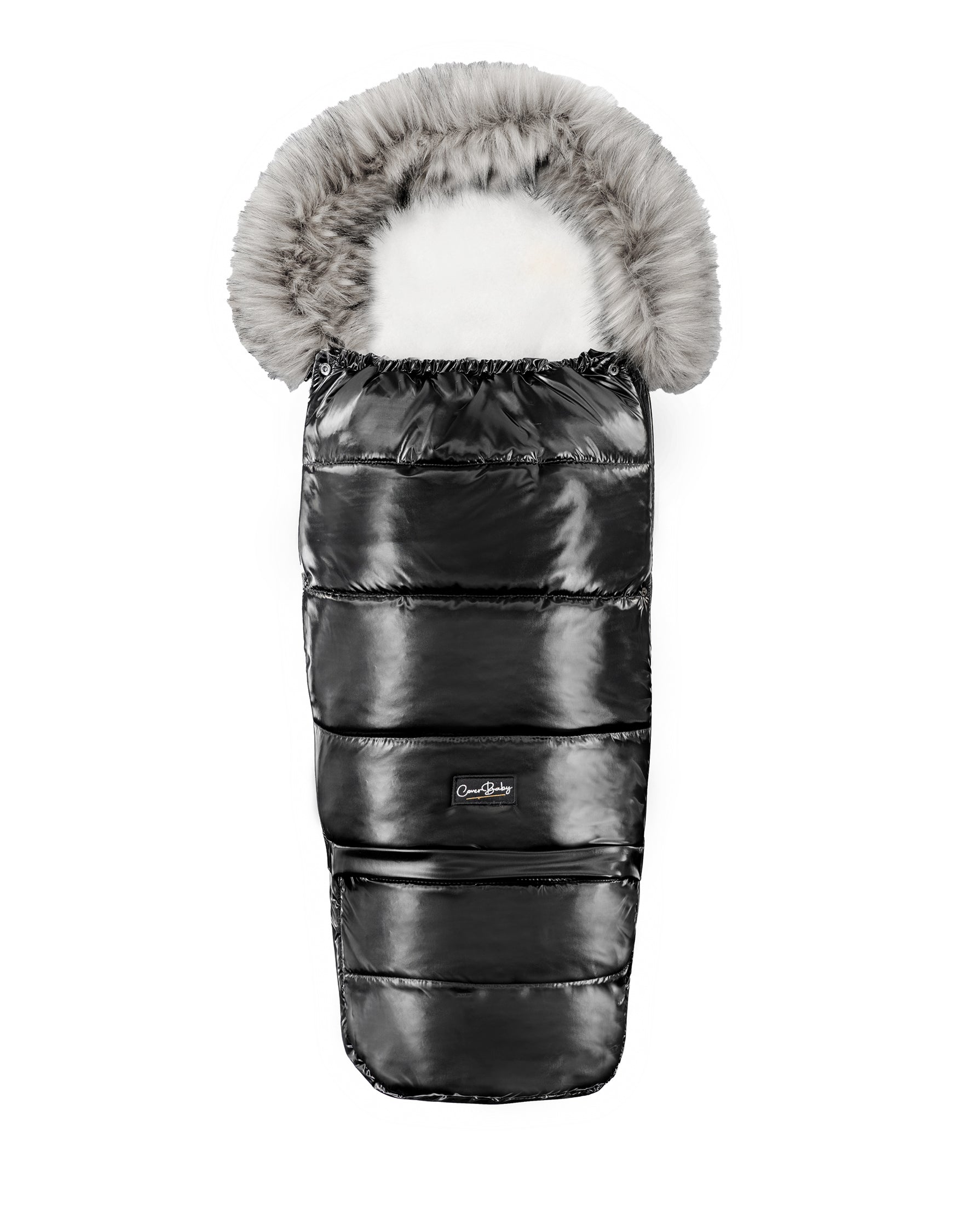 Satin Black Organic Premium Gray Wool Adjustable Footmuff - Cover Baby LLC