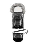 Satin Black Organic Premium Gray Wool Adjustable Footmuff - Cover Baby LLC