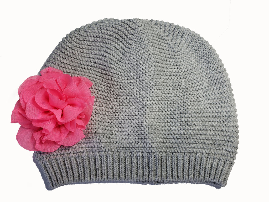 Girls Hat Gray Knit Flower - Cover Baby LLC