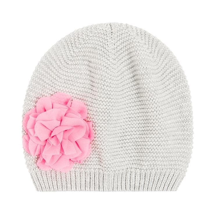 Girls Hat Gray Knit Salmon Flower - Cover Baby LLC