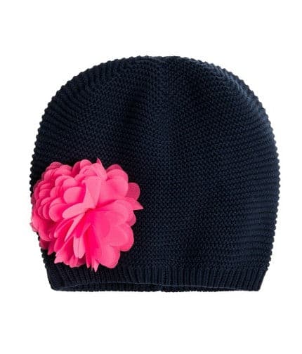 Girls Hat Navy Knit Flower - Cover Baby LLC