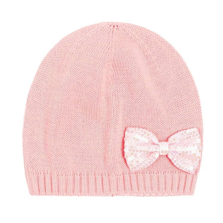 Girls Hat Pink Knit Silver Bowtie - Cover Baby LLC