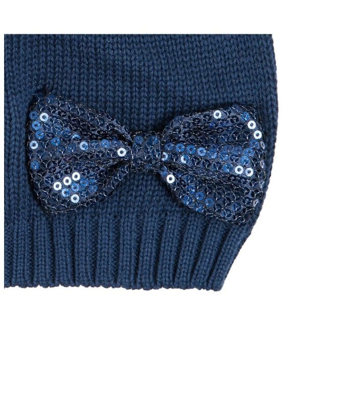 Girls Hat Navy Knit Bowtie - Cover Baby LLC