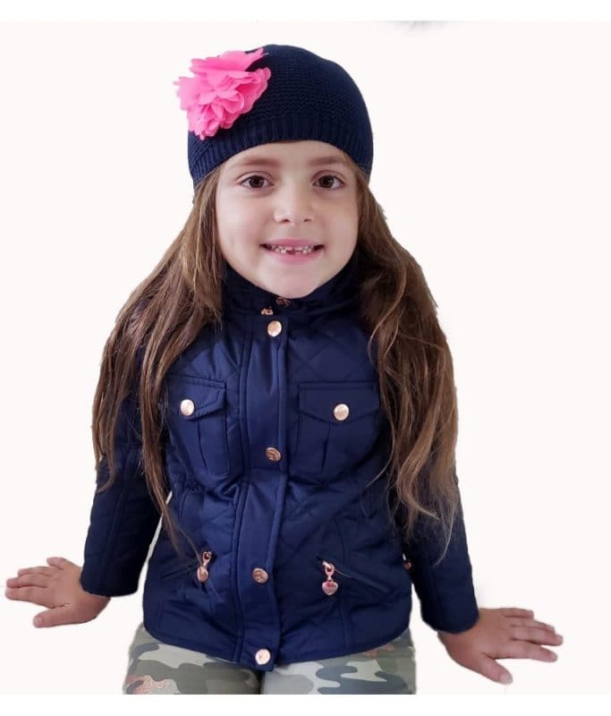 Girls Hat Navy Knit Flower - Cover Baby LLC